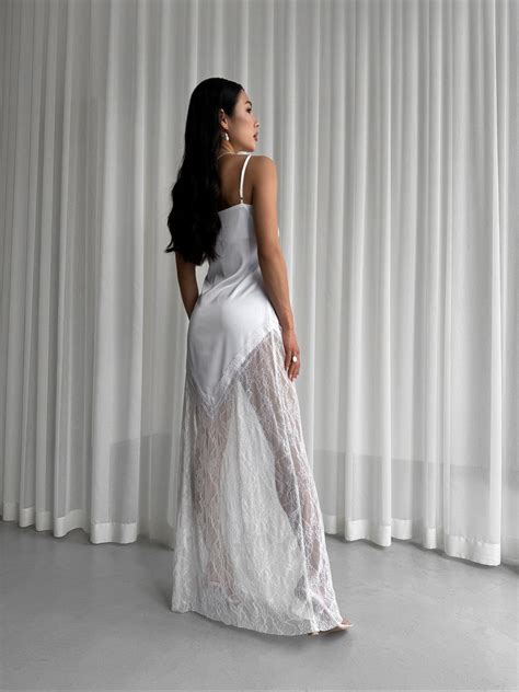 Silk Lace Long Bridal Nightgown White Lingerie Dress Bridal Morning Nightgown Boudoir Nightgown