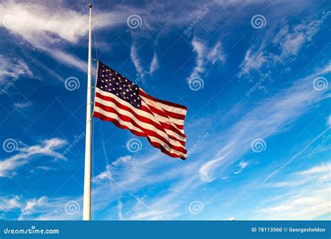 US Flag Flying at Half-Mast Stock Photo - Image of clouds, breeze: 78113560