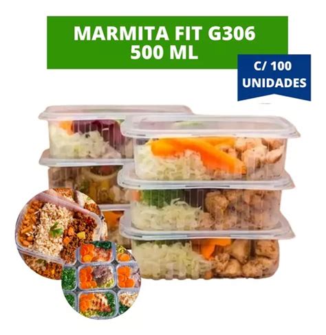 Marmita Fit Pote Descartável 500ml Freezer Microondas 100 Un