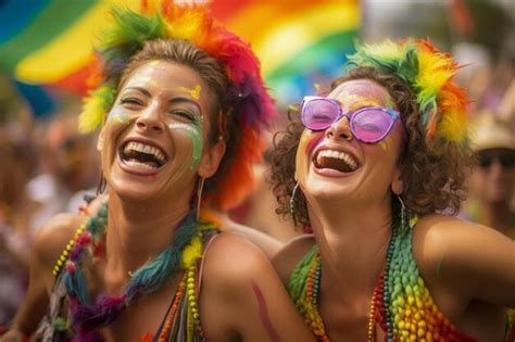 Casal feliz comemorando na parada do orgulho gay lgbtq no mês do orgulho gay de são paulo no