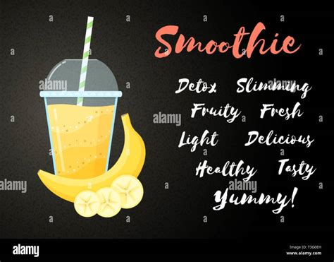 Yellow Banana Smoothie Vitamin Drink Vector Illustration Tasty Natural