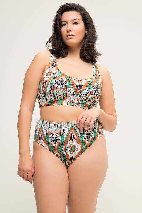 Ikat Print High Waisted Bikini Bottoms Creme Ulla Popken