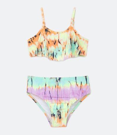 Bikini Infantil En Microfibra Con Volado Y Estampa Tie Dye Talle 5 A
