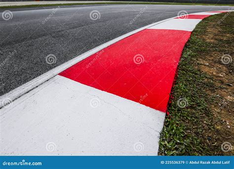 Asphalt Red And White Kerb Of A Race Track Detail Stock Image Image