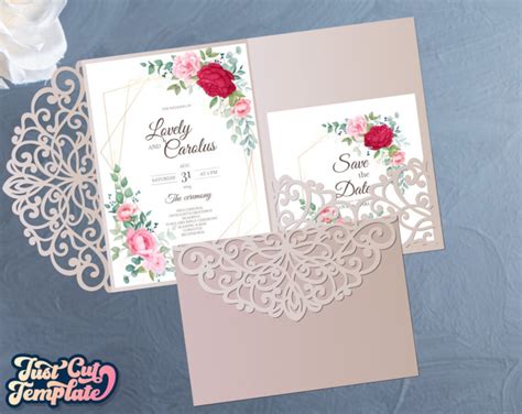 Laser Cut Wedding Invitation Svg 5x7 Tri Fold Pocket Envelope Etsy