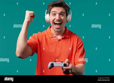 Mature S Man Playing Online Video Game On Console Tv With Joystick E Sport Stock Photo Alamy