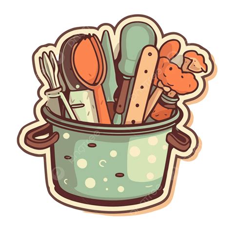illustration   pot  colored cooking utensils clipart vector