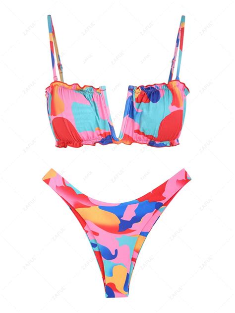 Zaful High Cut Colorblock Brazilian V Wire Bikini Swimwear In Light Pink Zaful