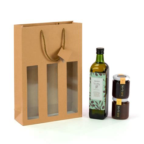 BOLSA KRAFT PARA 3 BOTELLAS CON VENTANA Kartox