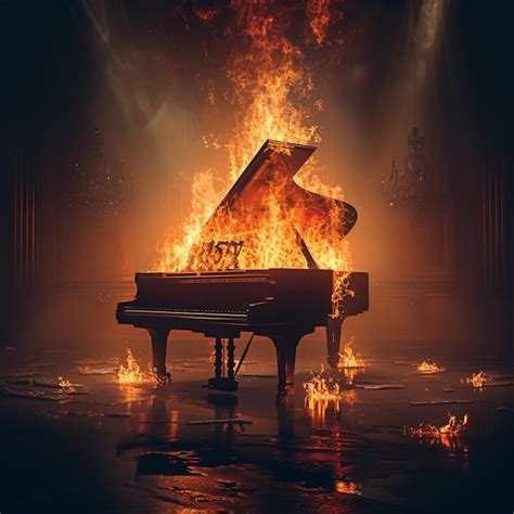 Premium AI Image | Majestic piano engulfed in fire under a spotlight ...