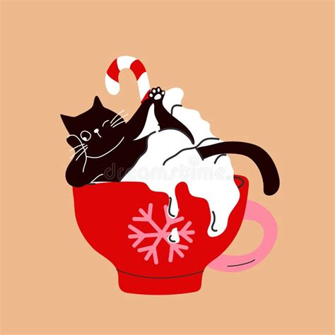 A Festive Hot Cocoa Mug Filled With Whipped Cream Stock Vector Illustration Of Whipped Cane