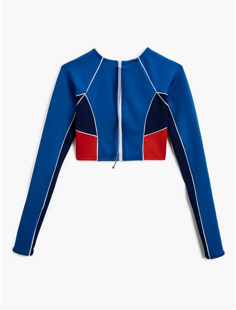 Lacivert Kadın Fermuar Detaylı Bikini Üstü Uzun Kollu 1YAK89394BM Koton