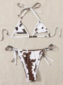 Cow Print Cut Out Triangle Thong Bikini Swimsuit SHEIN USA