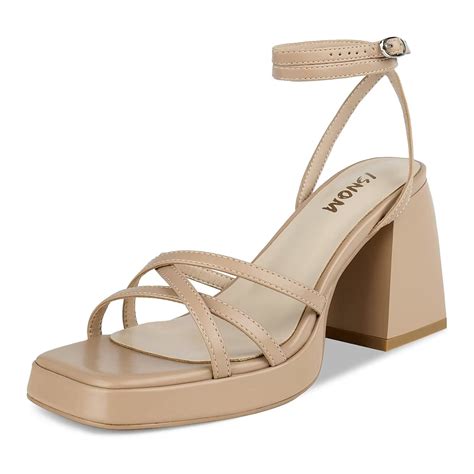 ISNOM Nude Platform Heels For Women Platform Chunky Heels For Women Nude Strappy Heels For Women