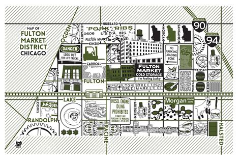 Fulton Market Map Fulton Market District Map: Chicago Art Prints For