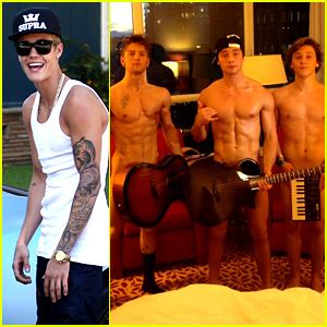 Justin Biebers Nude Guitar Photo Spoofed By Emblem3 Emblem3 Justin Bieber Celebrity News