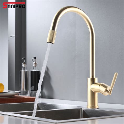 Sanipro Stainless Steel Hot Cold Water Tap Sink Taps Mixers Gold Pull Down Sprayer Kitchen
