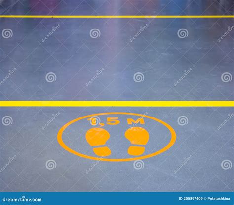 Floor Markings and Signs for Social Distancing Stock Image - Image of ...