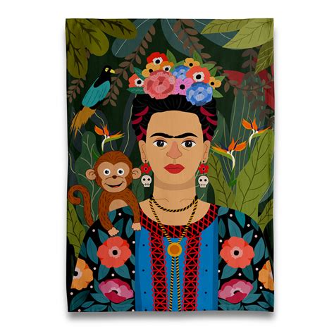 Museum Collection Frida Kahlo And Pet Monkey Tea Towel Naked Decor
