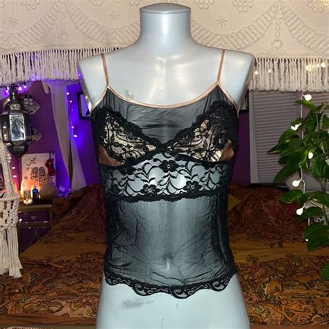Vintage Tops Y K Sheer Mesh Black Nude Camisole Top Poshmark