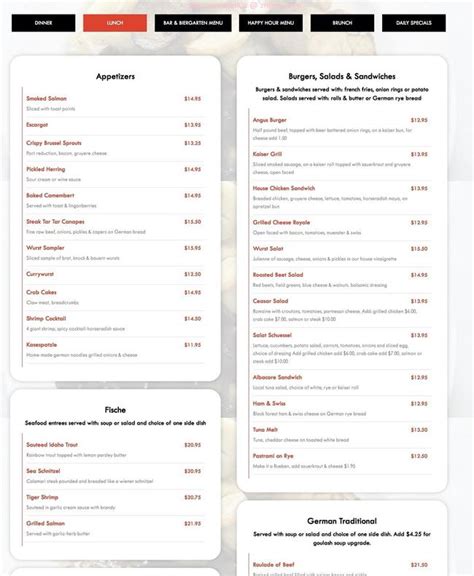 Online Menu Of Kaiserhof German American Restaurant Restaurant San
