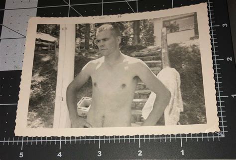 S Shirtless Beefcake Lake Muscle Man Vintage Gay Int Snapshot Photo