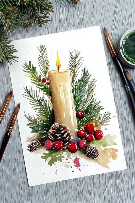 watercolor cards simple christmas candles set  christmas