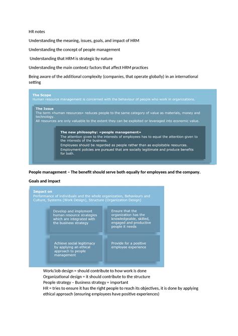 HR Notes Zusammenfassung Human Resources HR Notes Understanding The