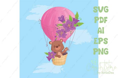 Teddy Bear Flying On A Hot Air Balloon SVG Background By Rivus Art TheHungryJPEG