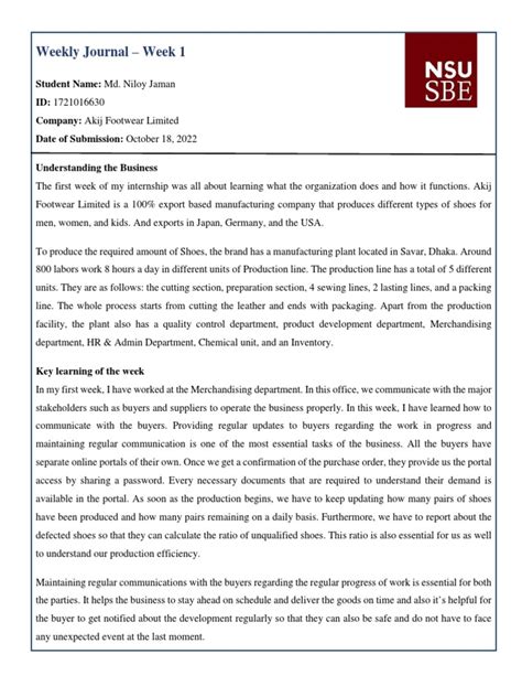 Weekly Journal Week 1 Pdf Shoe Economies