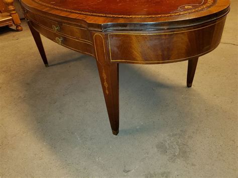 Vintage Mahogany Leather Top Coffee Table Beautiful Table W Inlay