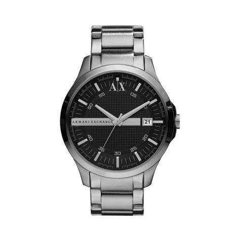 Armani Exchange Mens Hampton Round Black Logo Date Dial Stainless Steel