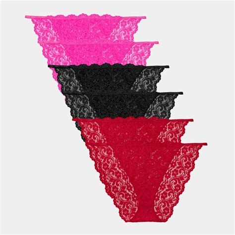 Smart Sexy Women Signature Lace String Panty 6 Pack Pink Pink Black Black Red Red Bikini