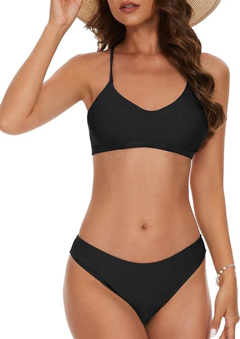 Amazon Evolyline Women S 2 Piece Bikini Set Swimsuit Solid Scoop Neck Push Up Padded