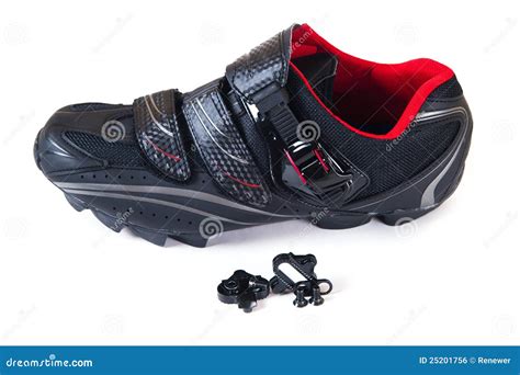 mountain bike shoes  cleat stock photo image  pair bike