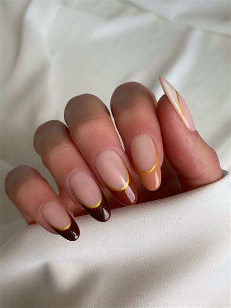 Nude Ombre French Custom Press On Nails Luxury Gold False Etsy