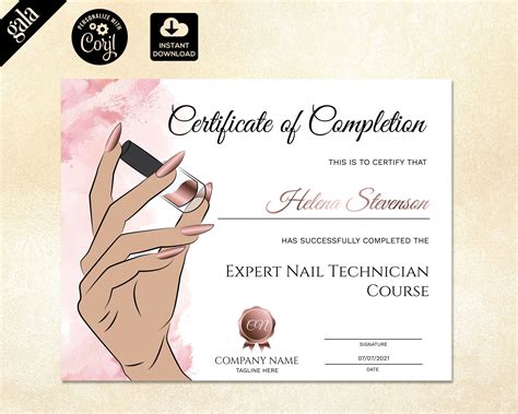 Certificate Of Completion Nail Technician Training Certificate