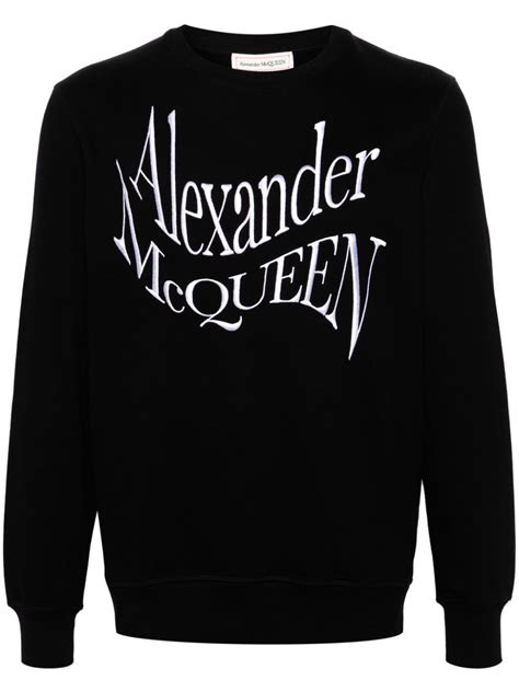 Alexander Mcqueen Logo Embroidered Cotton Sweatshirt Black Farfetch