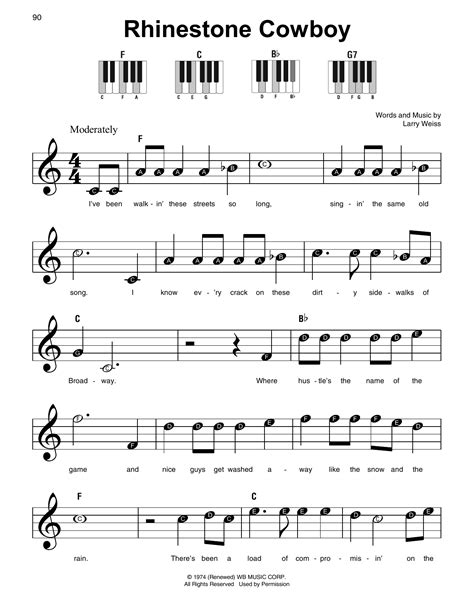 Rhinestone Cowboy (Super Easy Piano) - Print Sheet Music Now