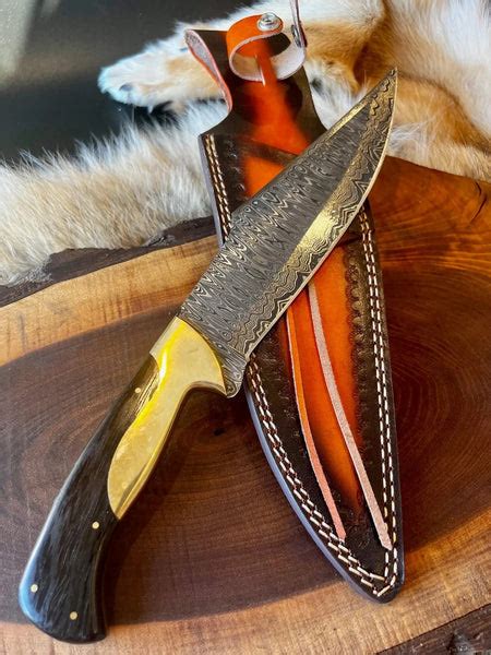 Custom Handmade Damascus Steel Bowie Knife With Wenge Wood And Brass B