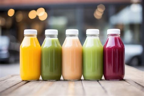 premium photo cold pressed juices  ecofriendly recyclable bottles