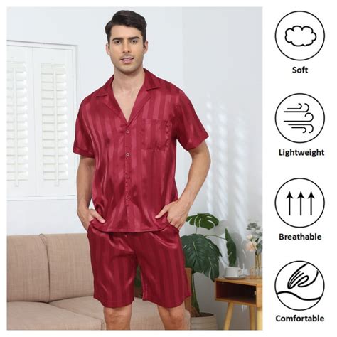 Mens Short Sleeve Satin Pajama Sets Mens Striped Silk Pajama Sets Silk