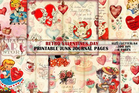 Retro Valentines Day Junk Journal Kit Graphic By Craftartstory · Creative Fabrica