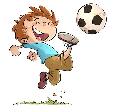 niño jugando a fútbol con balón Dibustock Ilustraciones infantiles