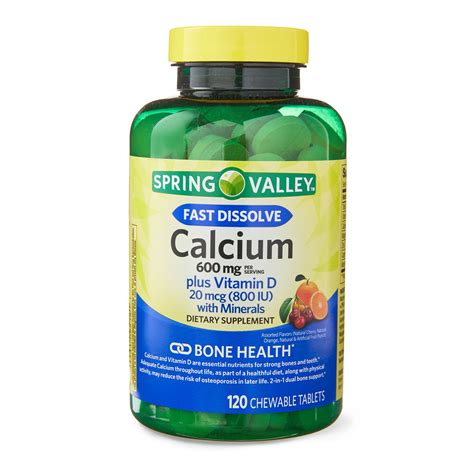 Spring Valley Fast Dissolve Calcium 600 mg plus Vitamin D 20 mcg with ...