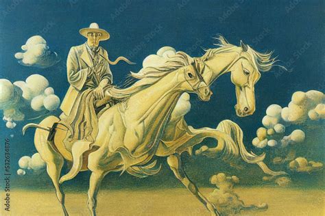 White knight on two head white horse. Fantasy and surrealism painting ...