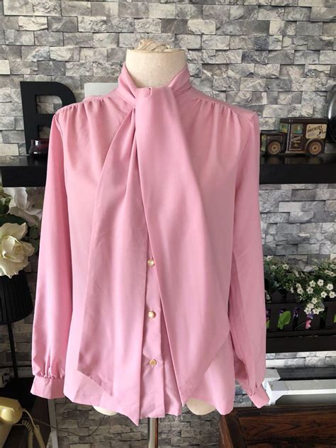 Vintage 1980s Pink Blouse With Huge Pussy Bow Women S Fashion Tops Sleeveless On Carousell