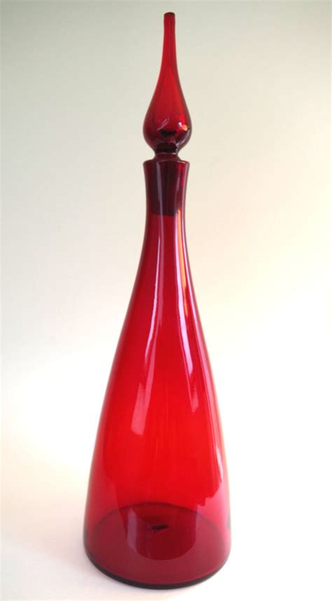 Gorgeous Mid Century Ruby Red Tall Decanter Hand Blown Glass Etsy Hand Blown Glass Glass