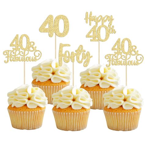 Pack Happy Th Birthday Cupcake Toppers Gold Glitter Forty Cheers