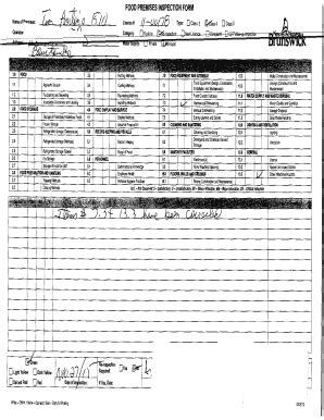 Fillable Online Food Premises Inspection Form Cv E Type El Class